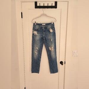 Anine Bing Distressed Low-Rise Cropped Boyfriend Jeans In Medium Wash 24 EUC